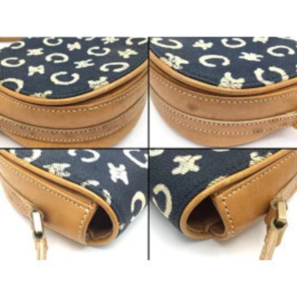 CELINE Macadam Denim Shoulder Bag Navy Blue Brown Leather - Picture 8 of 13